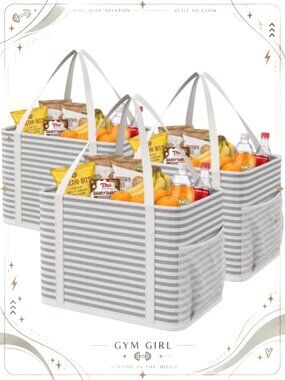 Extra Large Foldable Reusable Grocery Tote Bag with Wire Frame and Handles